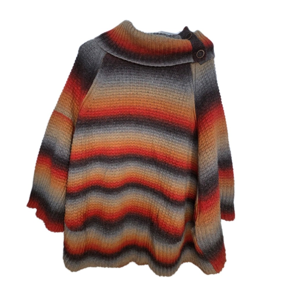 Denocracy L/XL Horizontal Stripe BOHO Poncho (red,Purple,Brown earth tones) - Picture 2 of 7